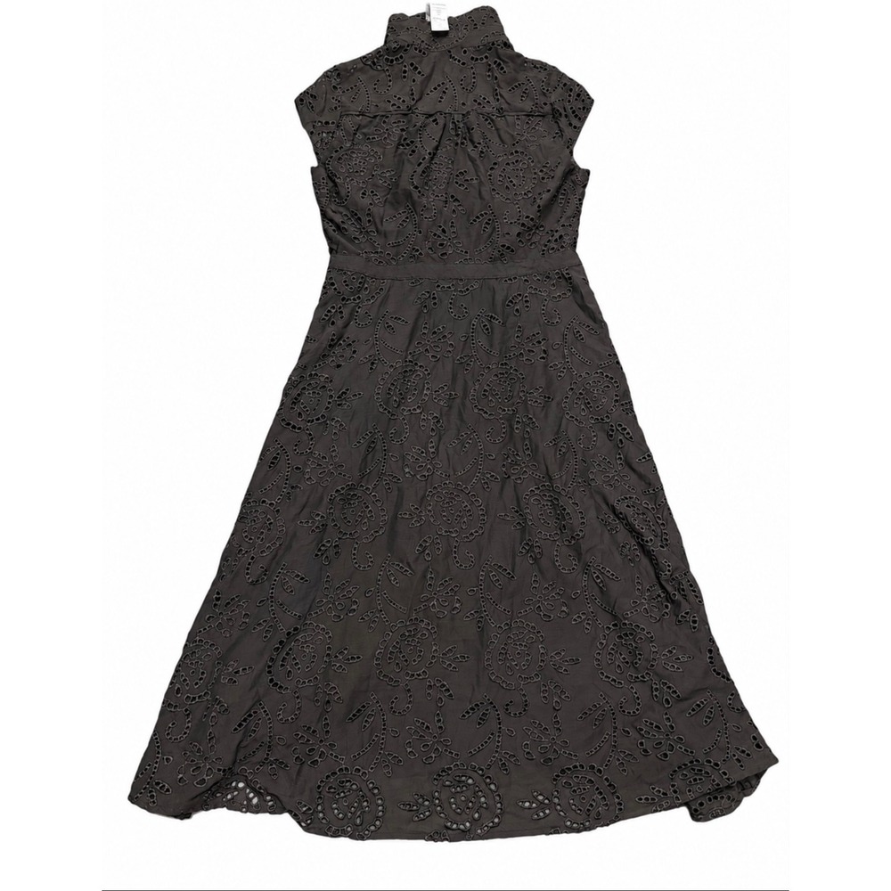 White House Black Market Eyelet Midi Shirt Dress Black Size 6 NWT $200 - Picture 4 of 7